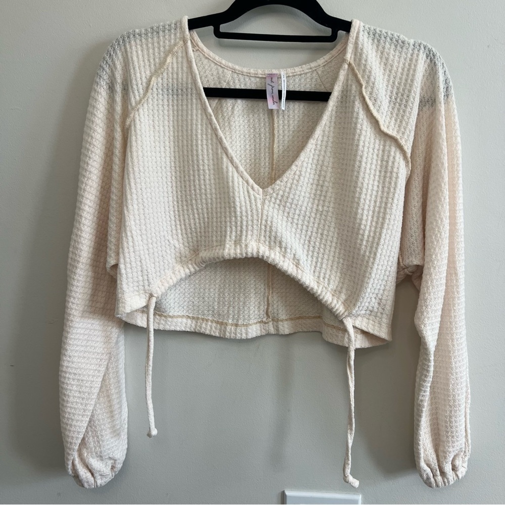 Out From Under Joey Waffle V Neck Knit Crop Top Boho Cover Up Hippie Festival